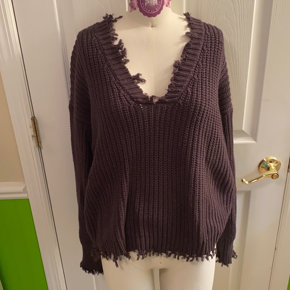 Frayed V-Neck Sweater
